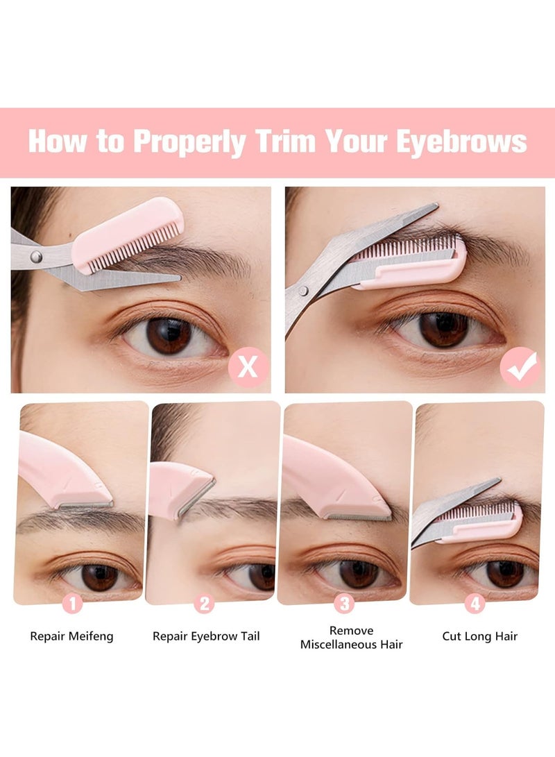 ChicAbode 6Pcs Eyebrow Trimmer Set, Curved Eyebrow Razor and Scissors with Comb, Non Slip Stainless Steel Facial Hair Removal Tool，Professional Brow Shaping Beard Shaving Kit, Beauty Accessories for Men Women - Image 5